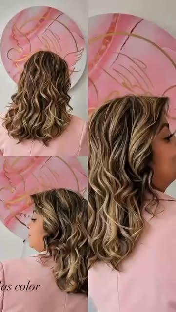 Collage de mechas y color en cabello largo